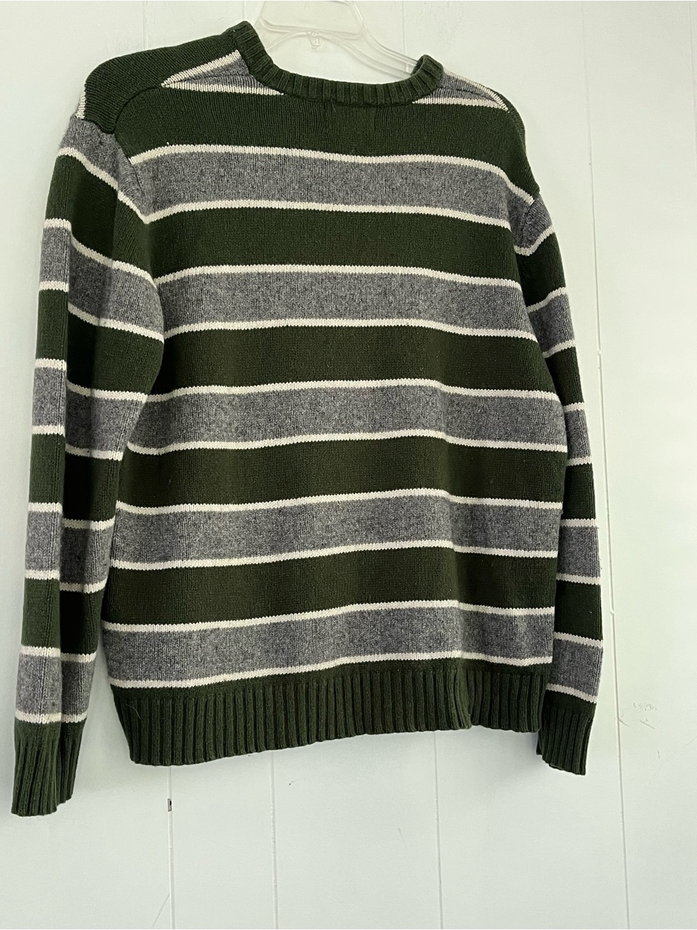 Y2K American Eagle Mens XL Green Gray Stripe Wool Blend Crewneck Sweater Vintage - Picture 10 of 12